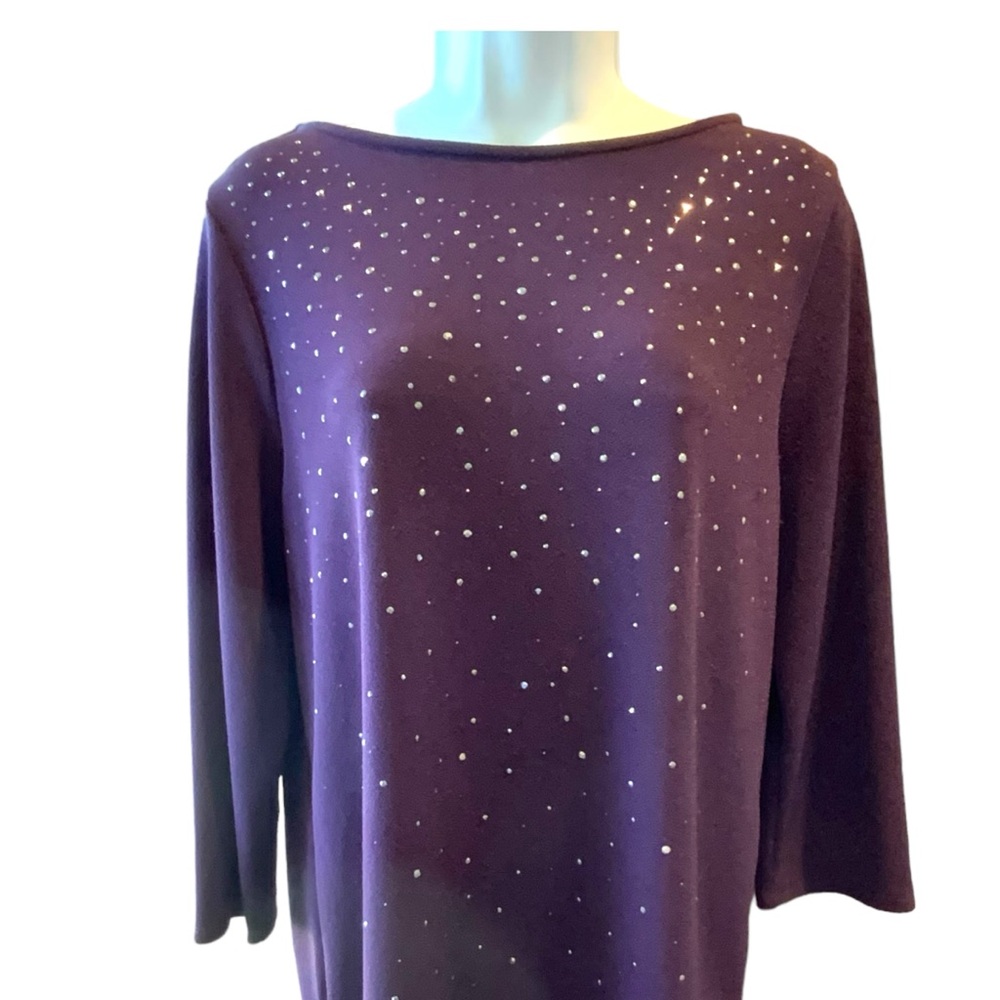 Chico’s 1 Sweater Purple Sparkly Silver Studs Long Sleeve Soft Stetchy US Size M